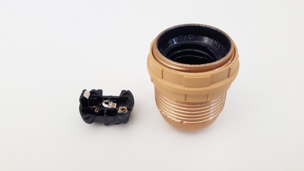 E27 Bakelite lamp holder gold threaded skirt plus shade rings