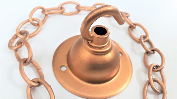 Gilded chandelier hook ceiling plate and matching chain in gilded brass