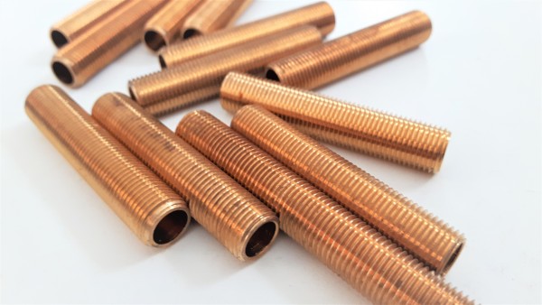 Brass threaded hollow tube stem tube 10mm metric thread 1mm fine pitch 50mm long