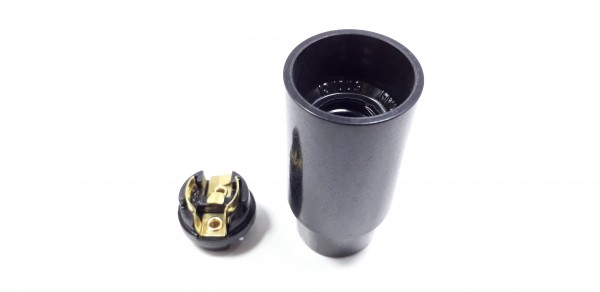 E14 Bulb Lamp Holder 3 Part Plain Skirt Black Plastic