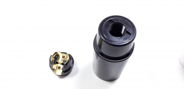 E14 Bulb Lamp Holder 3 Part Plain Skirt Black Plastic