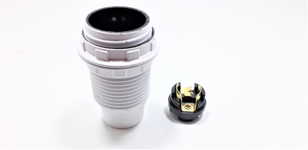 E14 lamp holder 3 part threaded skirt white thermo-plastic