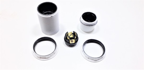 E14 lamp holder 3 part threaded skirt white thermo-plastic