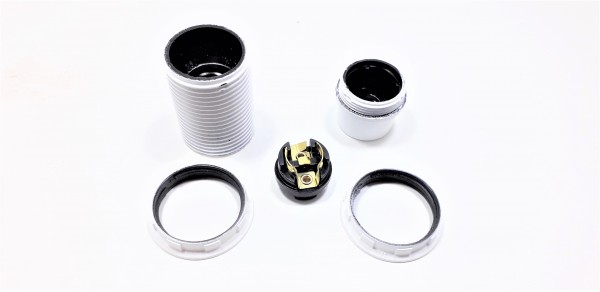 E14 lamp holder 3 part threaded skirt white thermo-plastic