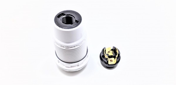 E14 lamp holder 3 part threaded skirt white thermo-plastic