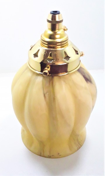 Cream Brown Mottled Glass Lamp Shade With Brass Gallery and B22 Lamp Holder