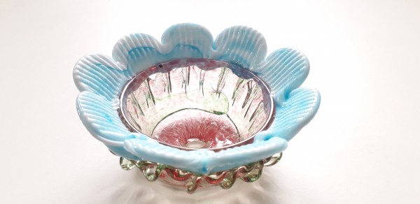 Vintage Murano Chandelier glass bobeche in pink and blue