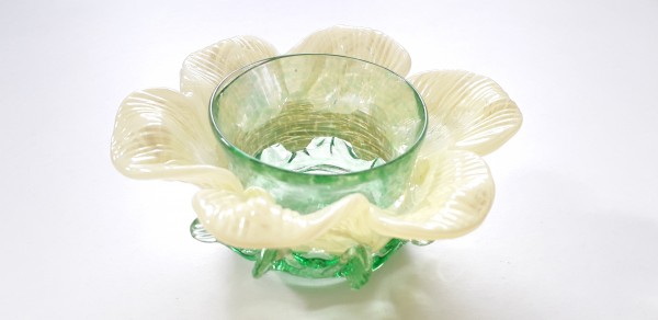 Vintage Murano Chandelier glass bobeche in green and yellow
