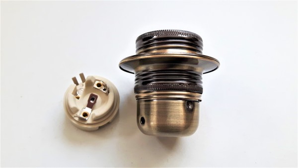 ES E27 Bulb lamp Holder 3 Part Plus Shade Rings In Antique Plated 