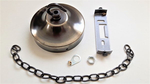 Brushed antique effect ceiling rose and strap with open hoop and 12 inches of matching oval chain