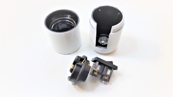 Bakelite switched lamp holder ES E27 Plain skirt white with black switch 10MM base thread 