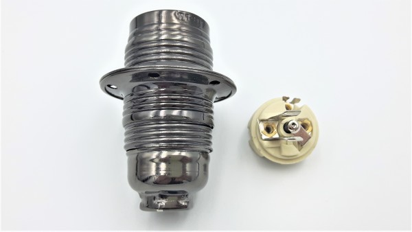 E14 bulb-lamp holder 3 part plus shade ring black nickel effect 