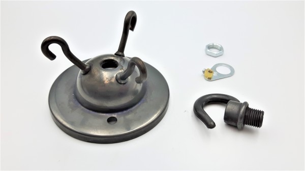 Old Bronze Finish 3 Hook Ceiling Pendant Plate With Centre Hook and Earth Tag