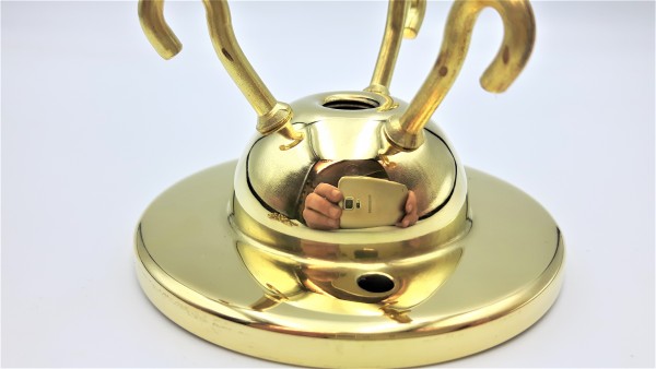 Chandelier 3 hook ceiling plate in brass with 3 x 12 inch lengths of brass plated gothic chain