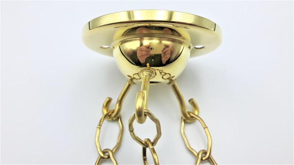 Chandelier 3 hook ceiling plate in brass with 3 x 12 inch lengths of brass plated gothic chain