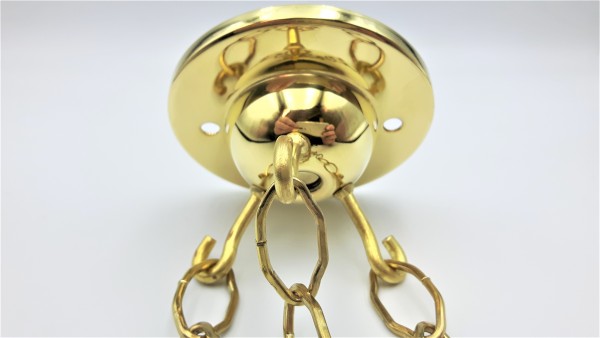 Chandelier 3 hook ceiling plate in brass with 3 x 12 inch lengths of brass plated gothic chain