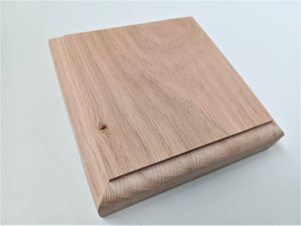 Thick square ceiling pattress manufactured from Oak. Approx. width 125mm