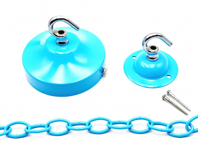 Blue and chrome ceiling rose hook large or small with optional chain
