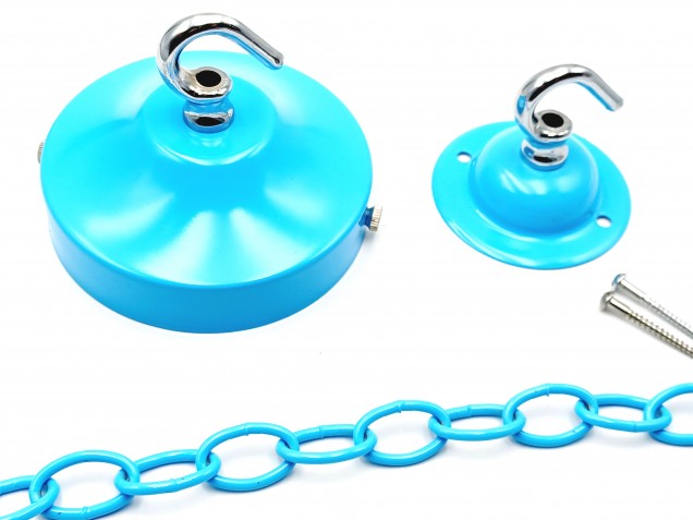 Blue and chrome ceiling rose hook large or small with optional chain