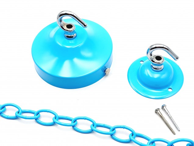 Blue and chrome ceiling rose hook large or small with optional chain