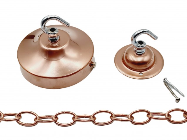 Copper and chrome ceiling rose hook large or small with optional chain