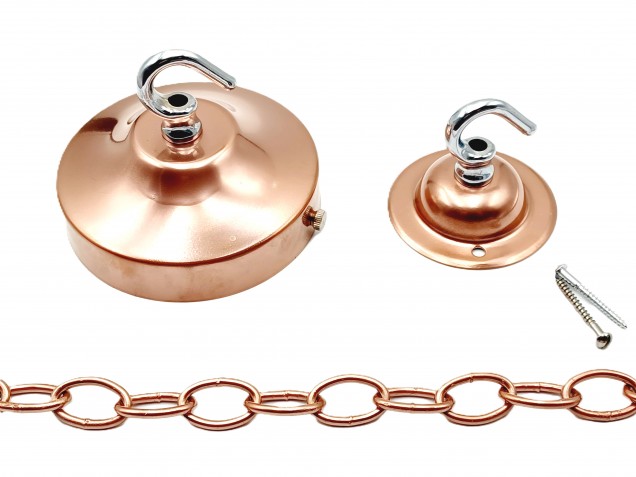 Copper and chrome ceiling rose hook large or small with optional chain