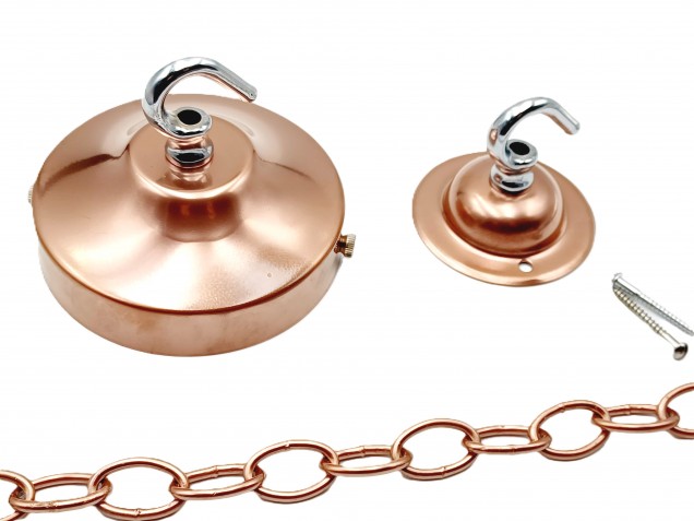 Copper and chrome ceiling rose hook large or small with optional chain