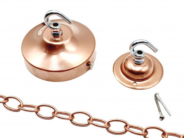 Copper and chrome ceiling rose hook large or small with optional chain