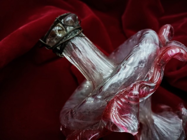 Antique large Murano Chandelier Finial Circa 1800 red and Clear 