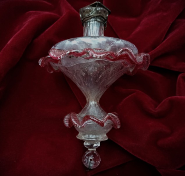 Antique large Murano Chandelier Finial Circa 1800 red and Clear 