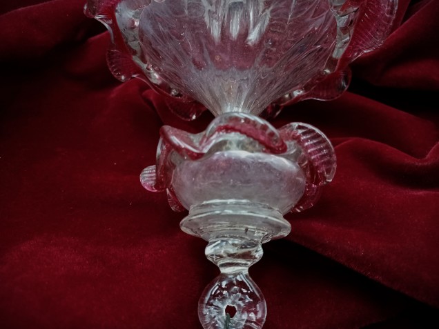 Antique large Murano Chandelier Finial Circa 1800 red and Clear 