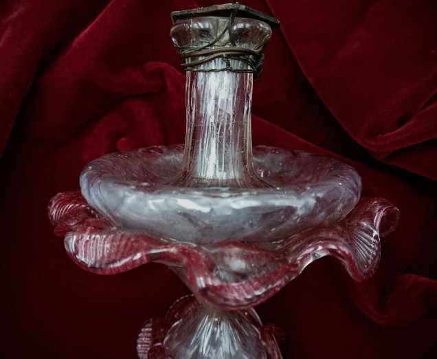 Antique large Murano Chandelier Finial Circa 1800 red and Clear 