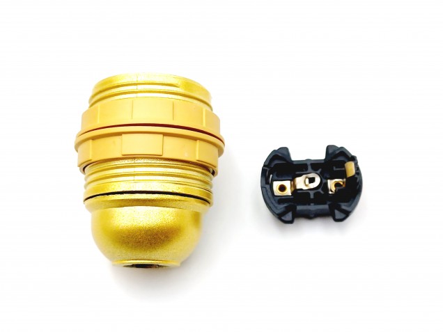 E27 Bakelite lamp holder gold threaded skirt plus shade rings