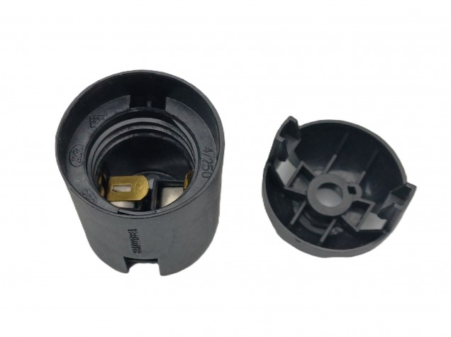 E27 Lamp Holder  2 Part Black Plastic Plain Skirt