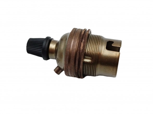 Antique brass lamp holder with black cord grip threaded skirt 