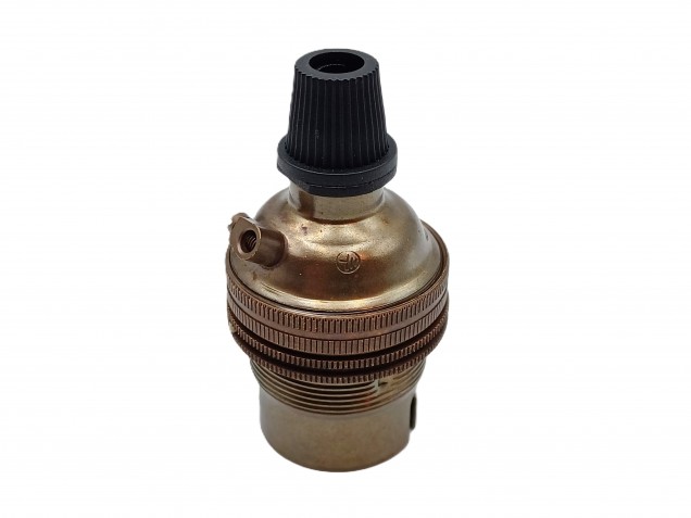 Antique brass lamp holder with black cord grip threaded skirt 