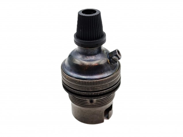 Dark bronze lamp holder with black cord grip threaded skirt 