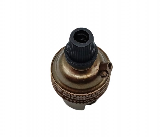 Antique brass lamp holder with black cord grip threaded skirt 