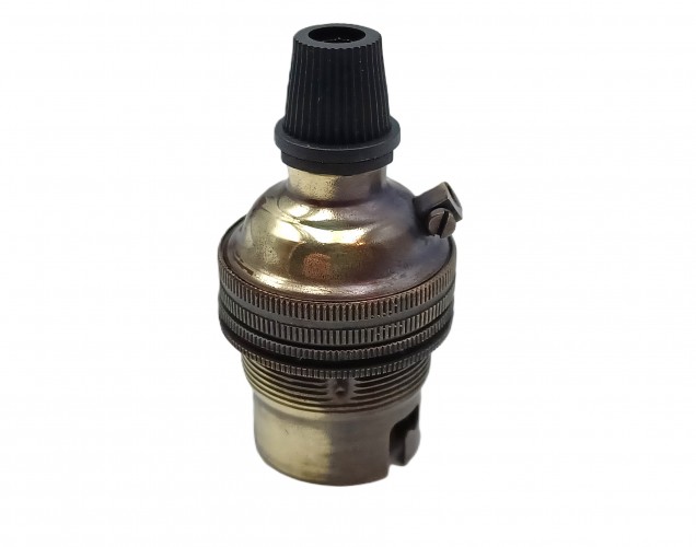 Brushed antique lamp holder with black cord grip threaded skirt 