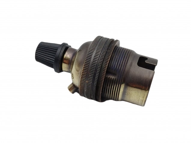 Brushed antique lamp holder with black cord grip threaded skirt 