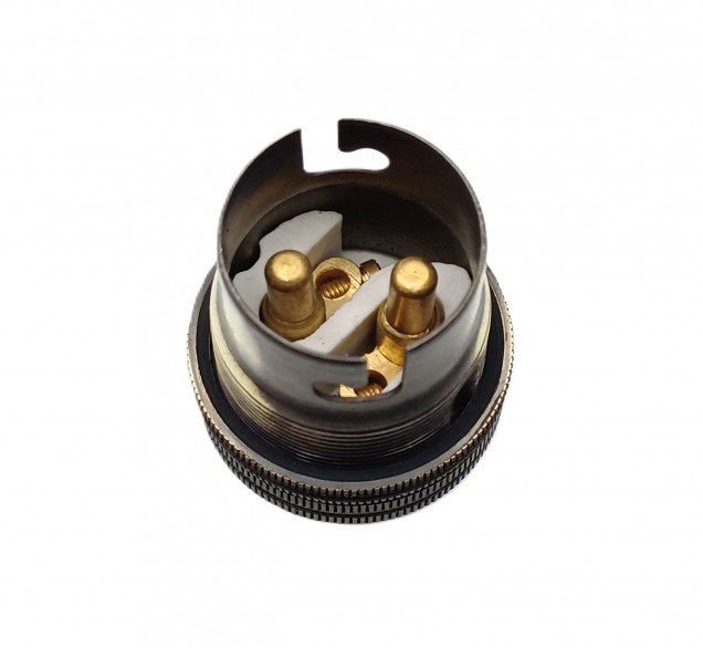 Brushed antique lamp holder with black cord grip threaded skirt 