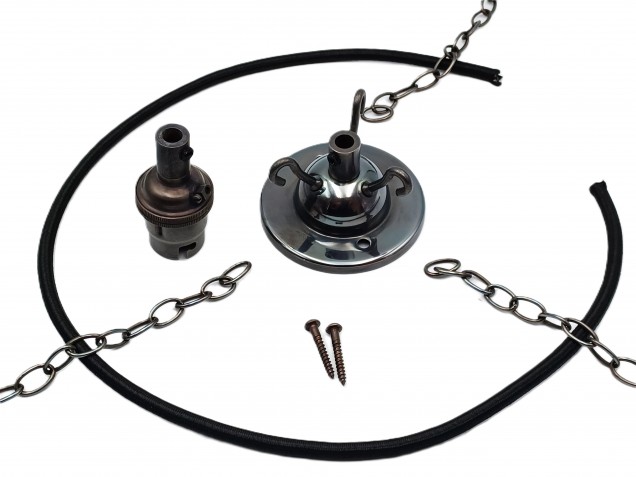 3 Hook Ceiling Pendant Set Dark Bronze Complete With Chain Cable And Lamp Holder