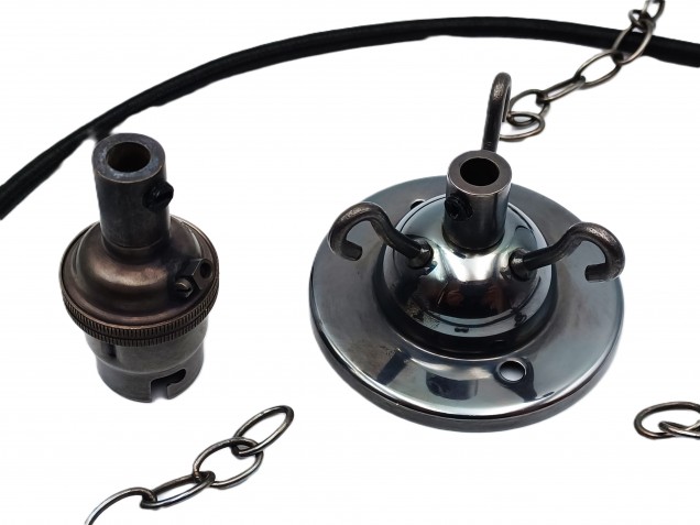 3 Hook Ceiling Pendant Set Dark Bronze Complete With Chain Cable And Lamp Holder