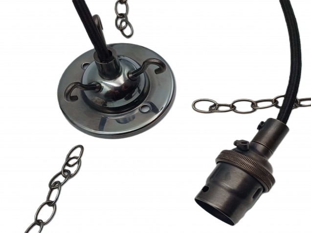 3 Hook Ceiling Pendant Set Dark Bronze Complete With Chain Cable And Lamp Holder