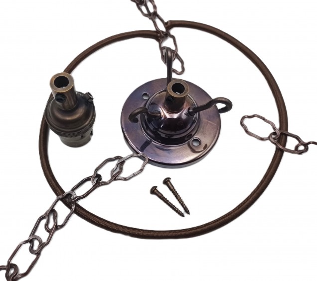 3 Hook Ceiling Pendant Set Antique Brass Complete With Chain Cable And Lamp Holder 