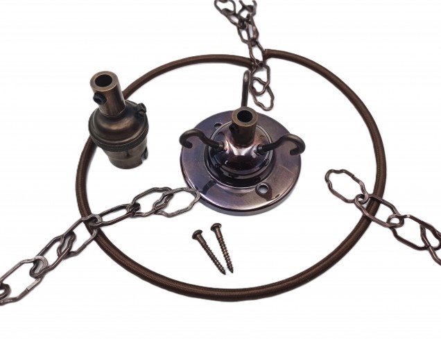 3 Hook Ceiling Pendant Set Antique Brass Complete With Chain Cable And Lamp Holder 