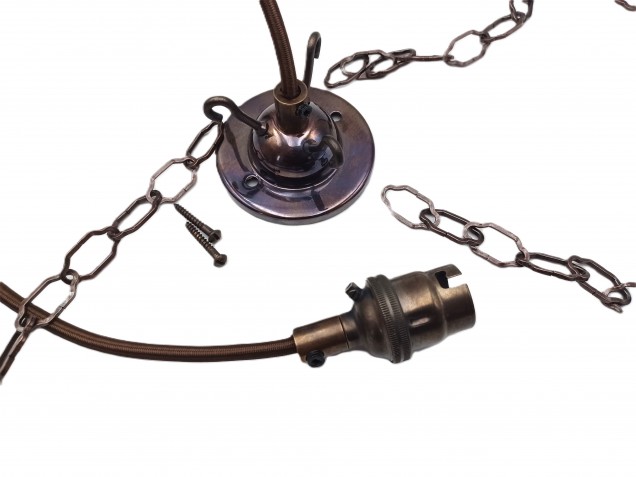 3 Hook Ceiling Pendant Set Antique Brass Complete With Chain Cable And Lamp Holder 