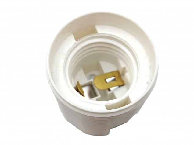 E27 2 PART WHITE PLASTIC LAMP HOLDER THREADED SKIRT AND SHADE RINGS