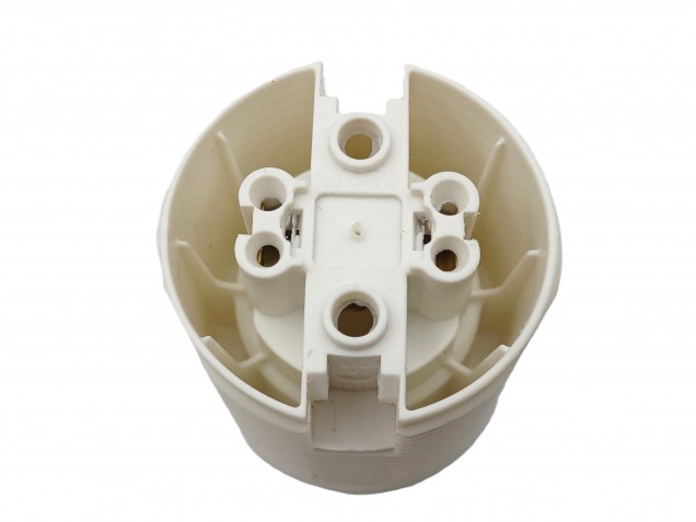 E27 2 PART WHITE PLASTIC LAMP HOLDER THREADED SKIRT AND SHADE RINGS