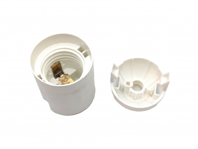 E27 2 PART WHITE PLASTIC LAMP HOLDER PLAIN SKIRT